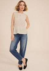 Crinkle Tank Top, BEIGE, small