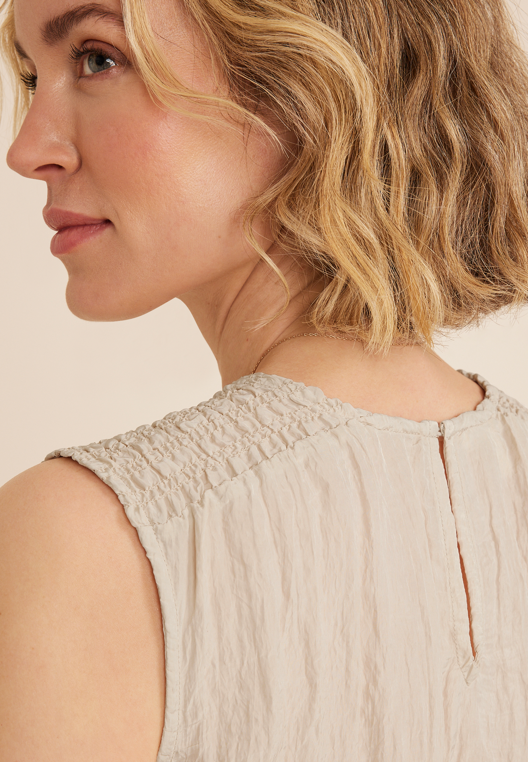 Crinkle Tank Top, BEIGE, large