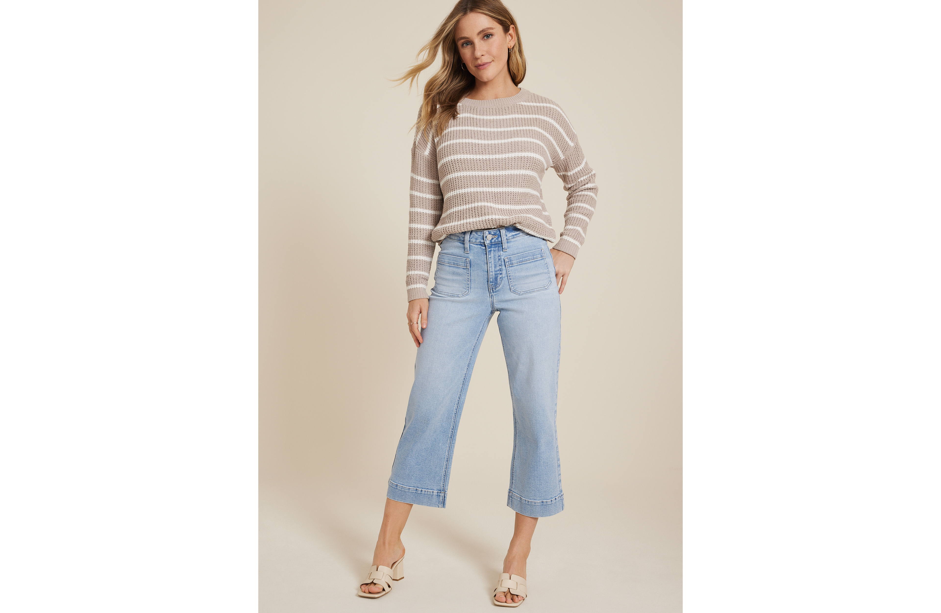 m jeans by maurices™ Light High Rise Patch Pocket Wide Leg Cropped Jean