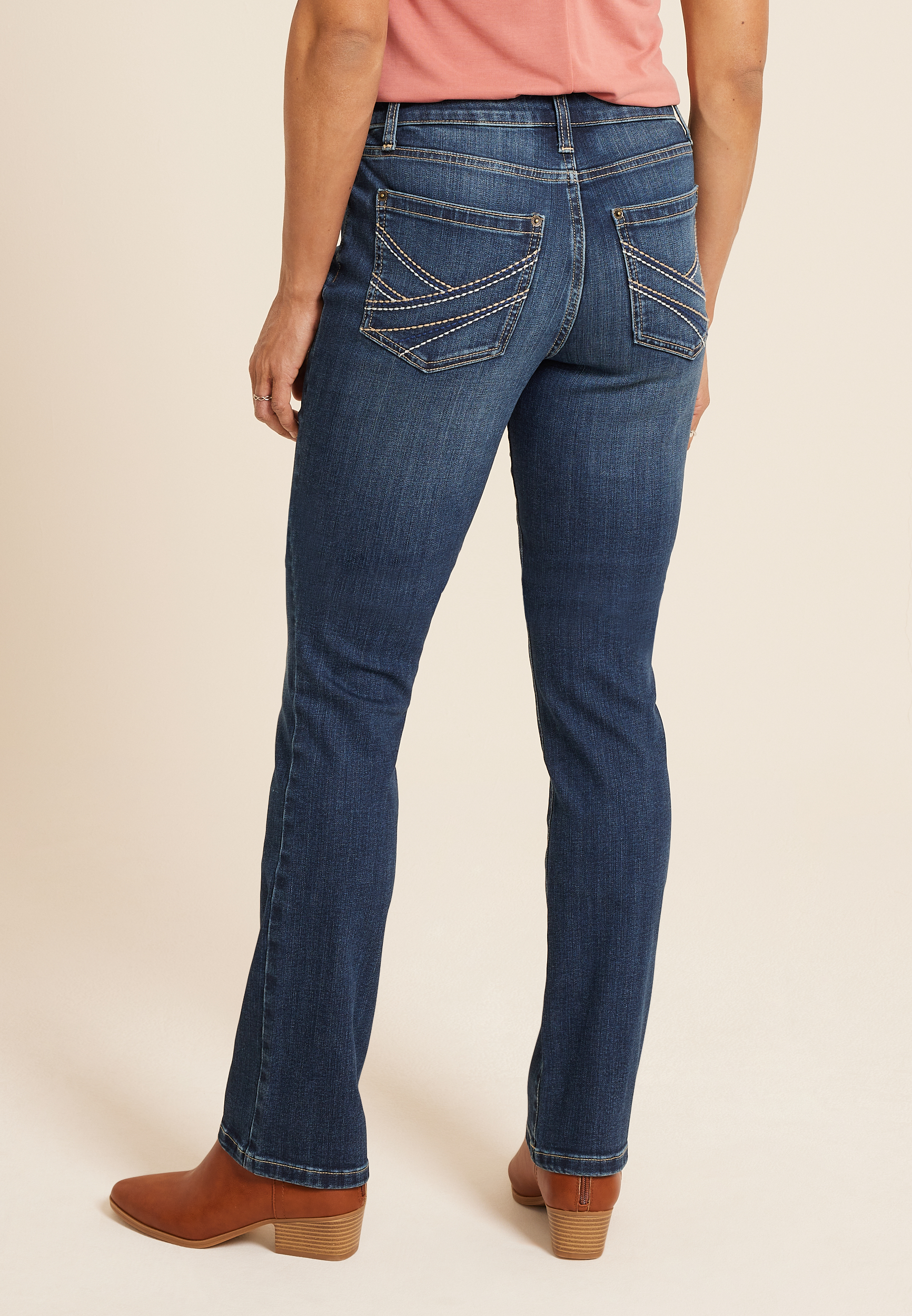 Dark Mid Rise Thick Stitch Slim Boot Jean, , large