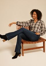 Dark Crosshatch Mid Rise Thick Stitch Bootcut Jean, C258, small