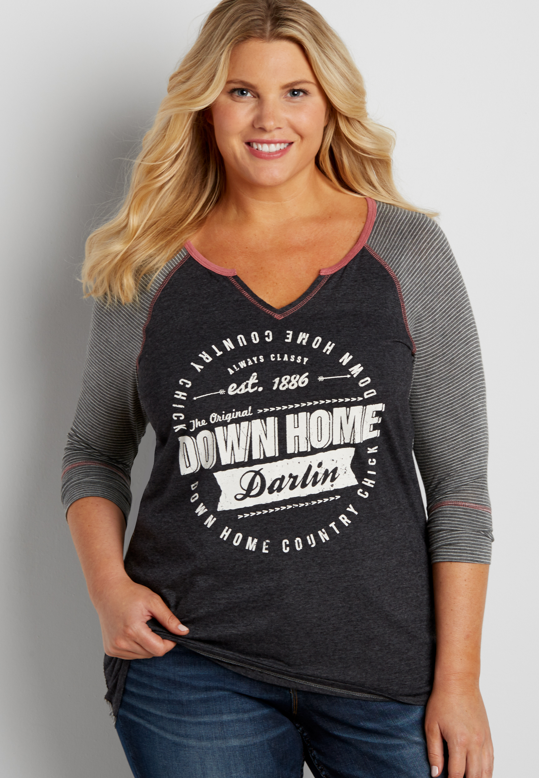 plus size baseball tee with down home darlin graphic maurices