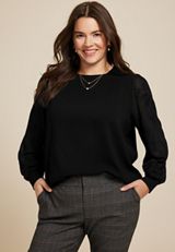 Plus Size Floral Embroidered Long Sleeve Top, , small