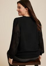 Plus Size Floral Embroidered Long Sleeve Top, , small