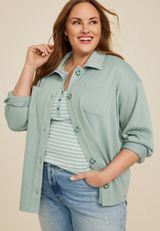 Plus Size Wavy Ribbed Shacket, C9826, small