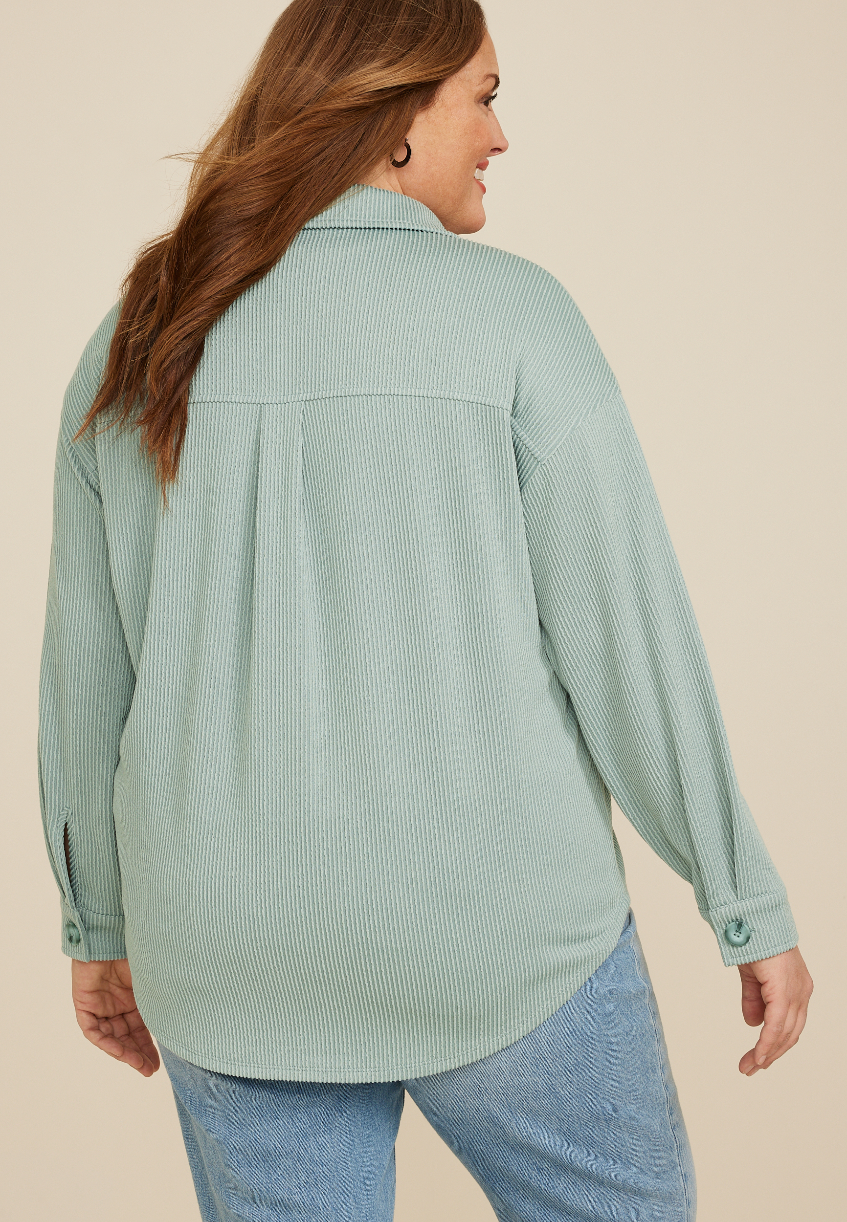 Plus Size Wavy Ribbed Shacket, C9826, large