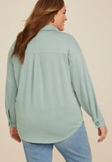 Plus Size Wavy Ribbed Shacket, C9826, small