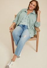 Plus Size Wavy Ribbed Shacket, C9826, small