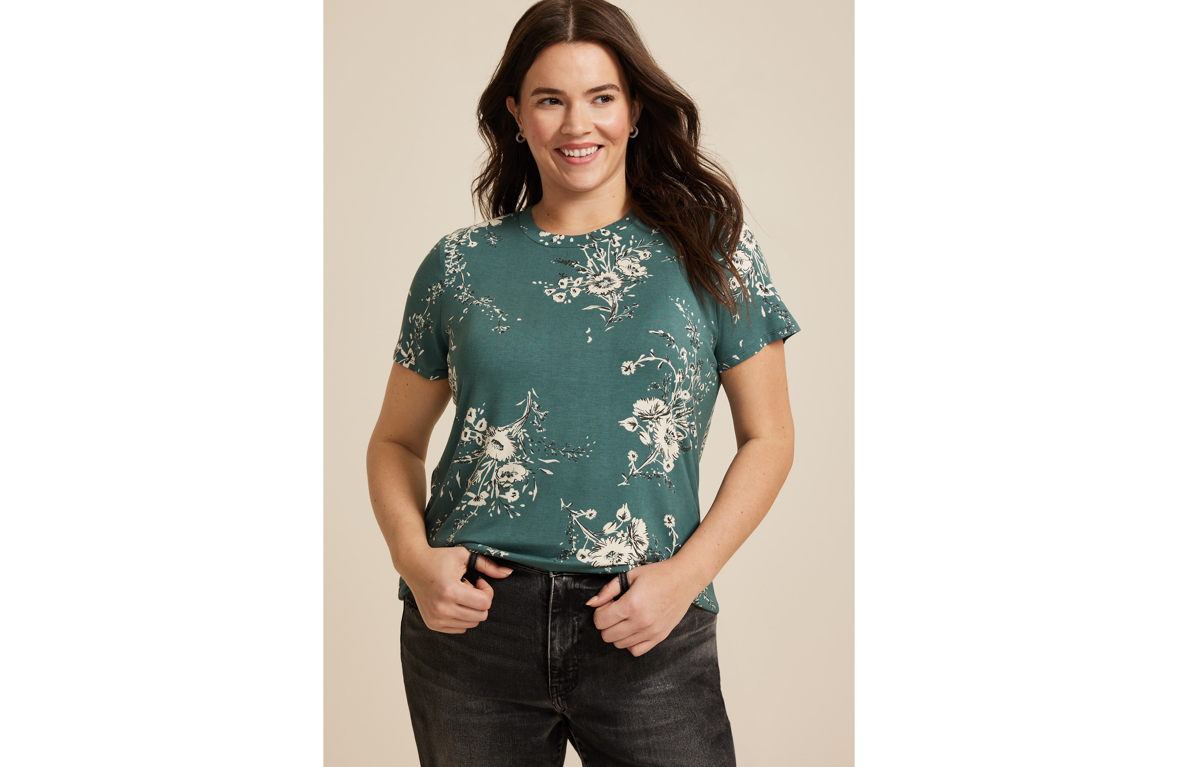 Plus 24/7 Kennedy Floral Crew Neck Tee