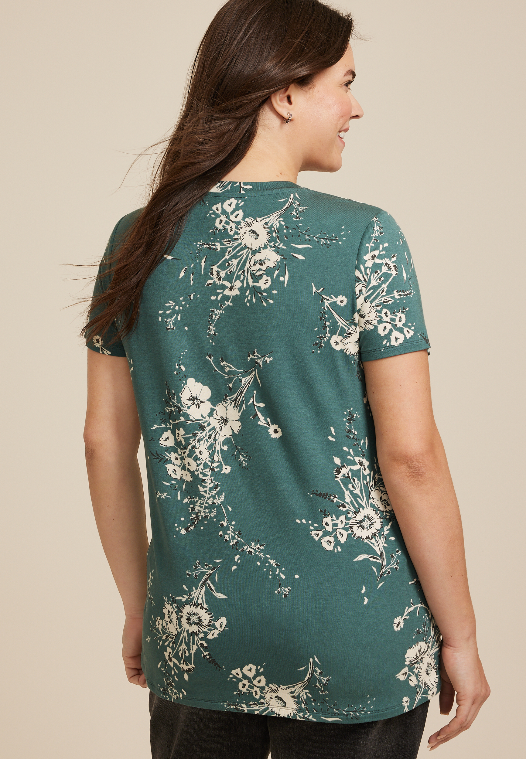 Plus Size 24/7 Kennedy Floral Crew Neck Tee, C4243, large