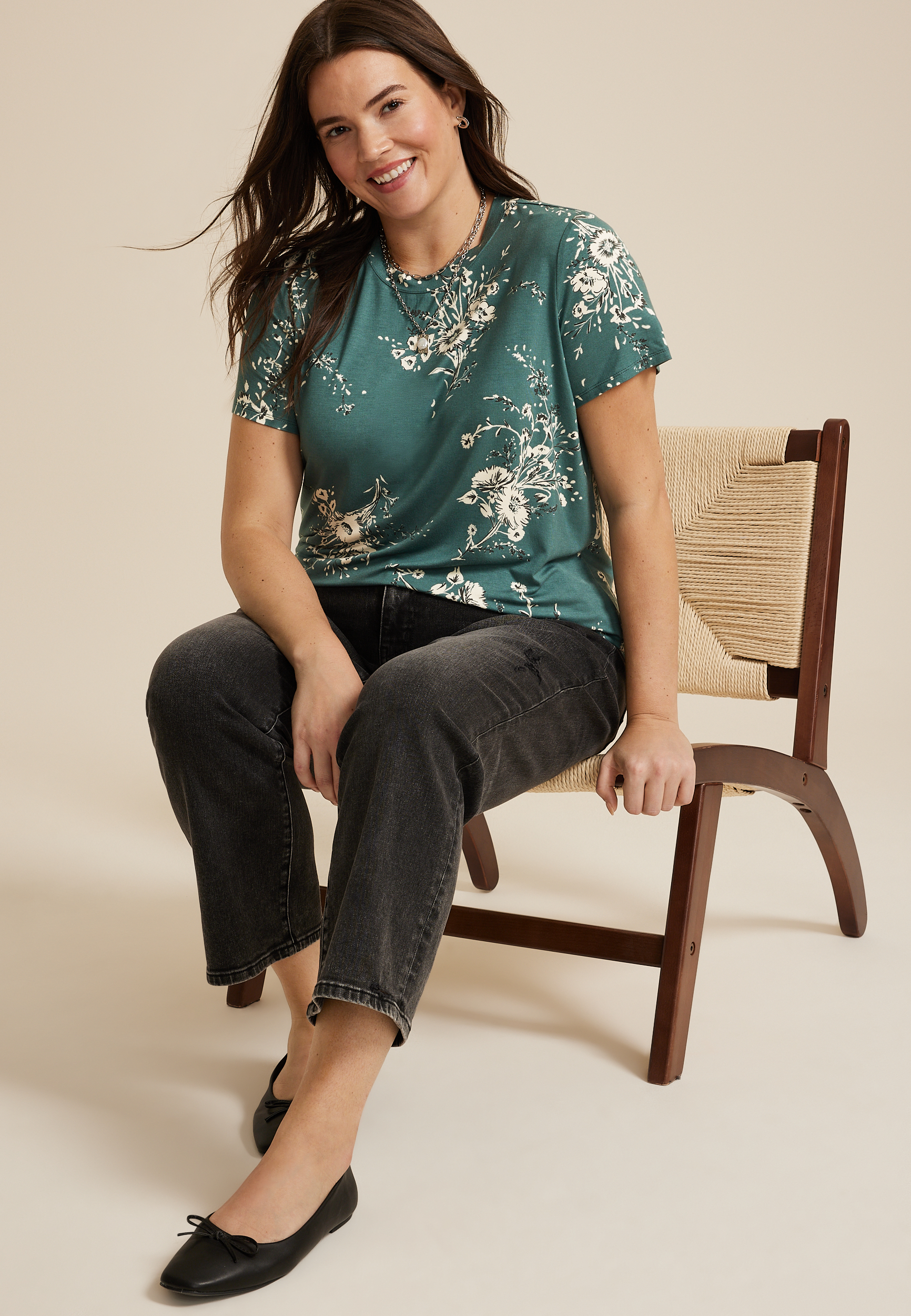 Plus Size 24/7 Kennedy Floral Crew Neck Tee, C4243, large