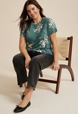 Plus Size 24/7 Kennedy Floral Crew Neck Tee, C4243, small