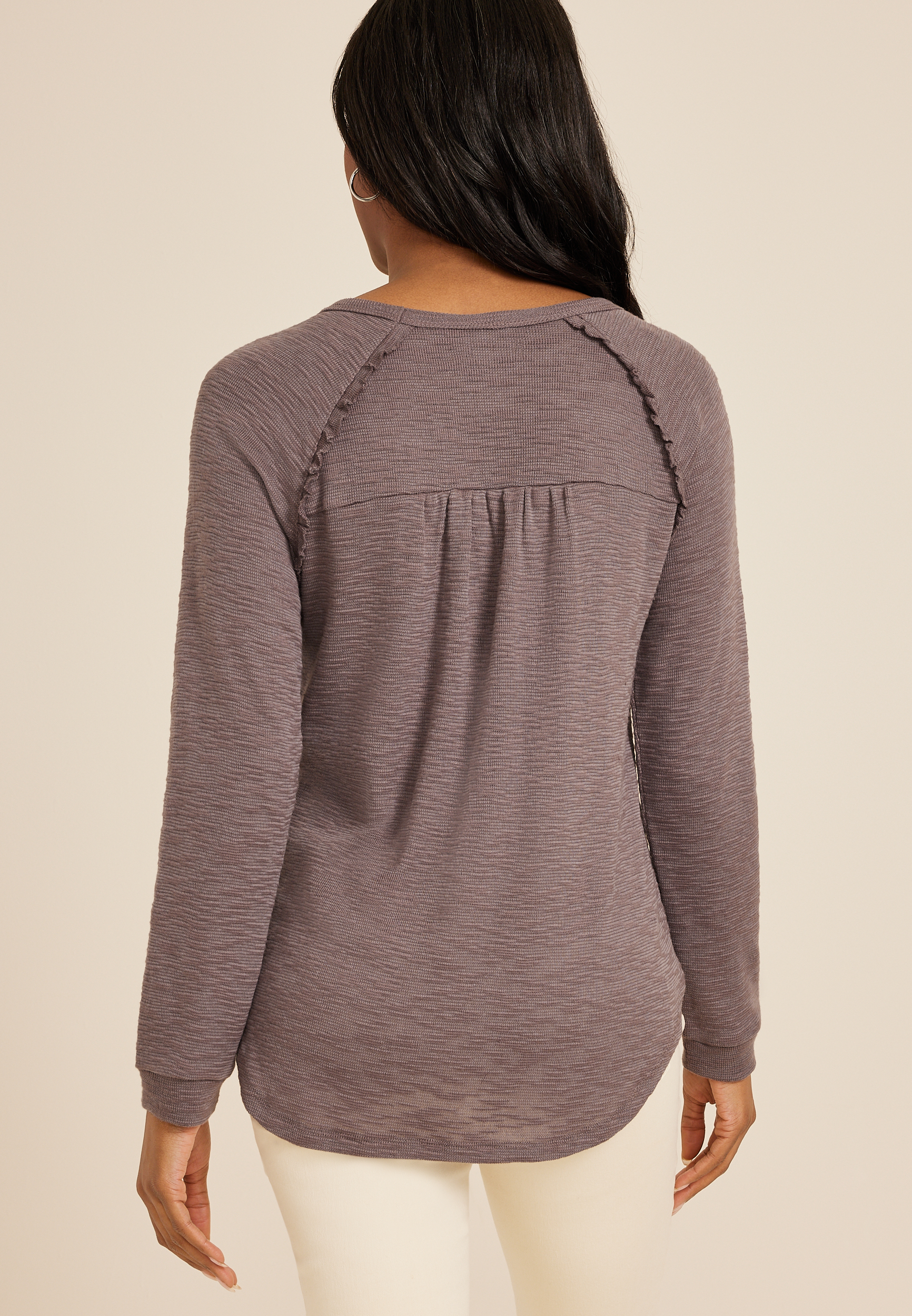 Raglan Long Sleeve Ruffle Trim Tee, C5975, large