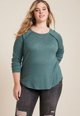 Plus Size Raglan Long Sleeve Ruffle Trim Tee, C9402, small