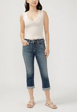 Silver Jeans Co.&reg; Suki Curvy Mid Rise Americana Cuffed Hem Capri, , small
