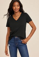24/7 Dawson V Neck Tee, BLACK, small