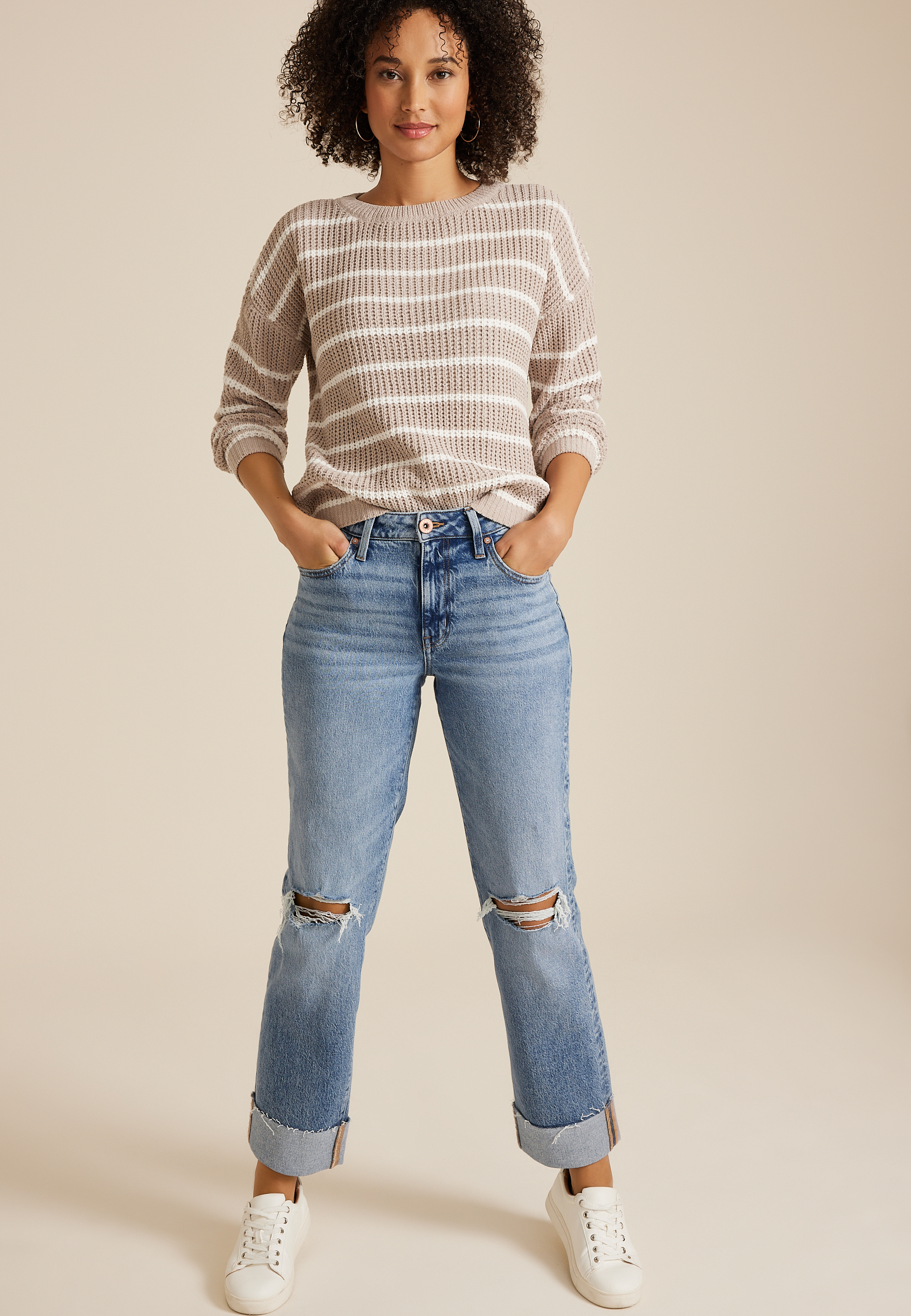 edgely&trade; High Rise Raw Cuff Hem Relaxed Straight Jean, C3337, large