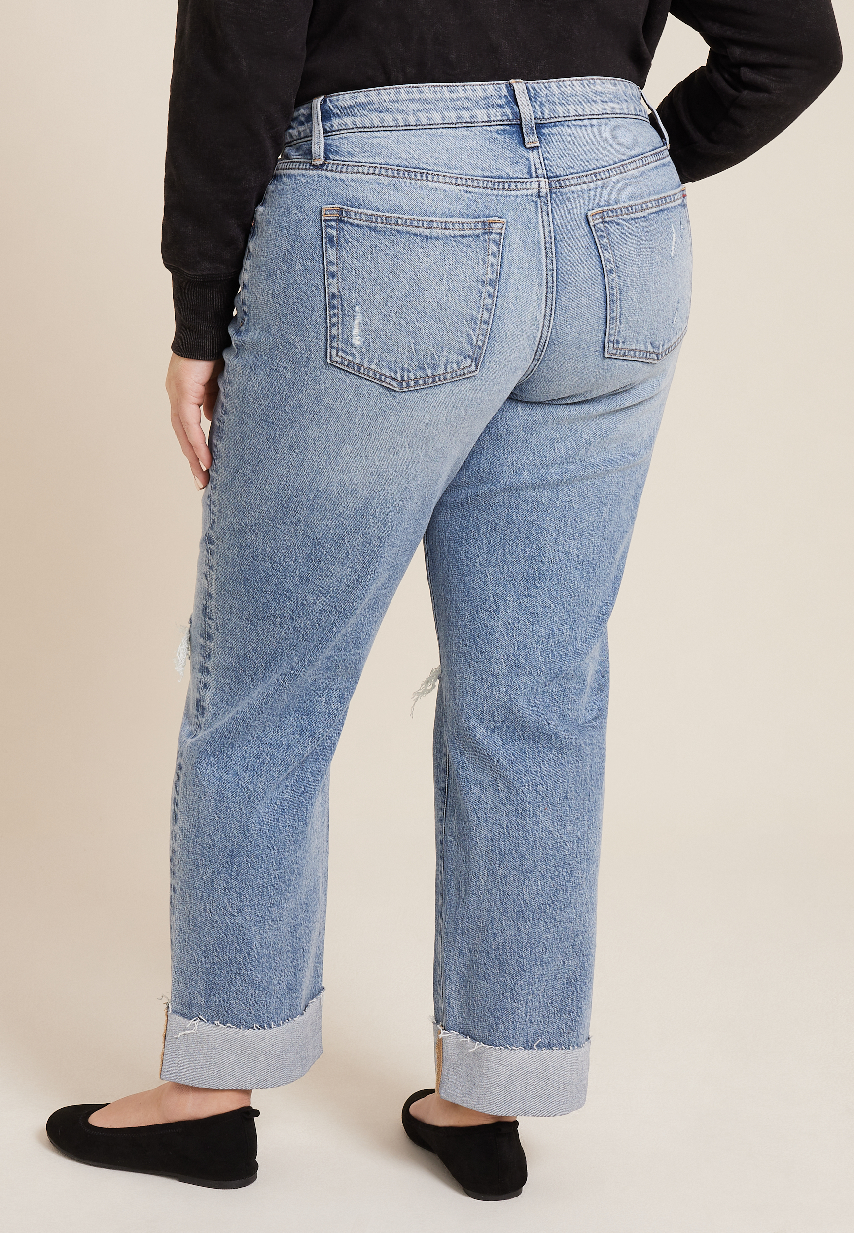 Plus Size edgely&trade; High Rise Raw Cuff Hem Relaxed Straight Jean, , large