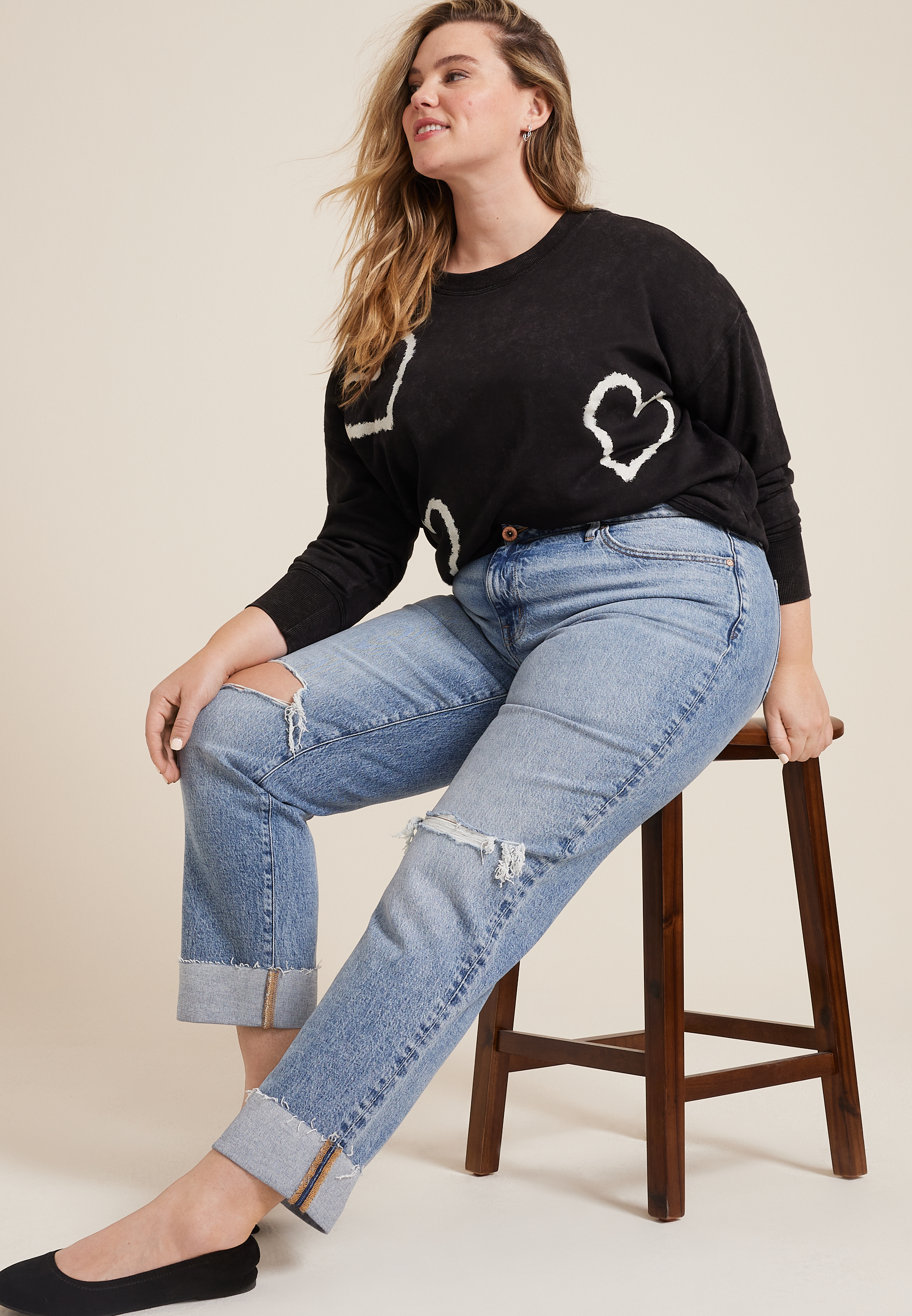 Plus Size edgely&trade; High Rise Raw Cuff Hem Relaxed Straight Jean, , large