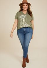 Plus Size Western Floral Boots Classic Fit Graphic Tee, C1385, small