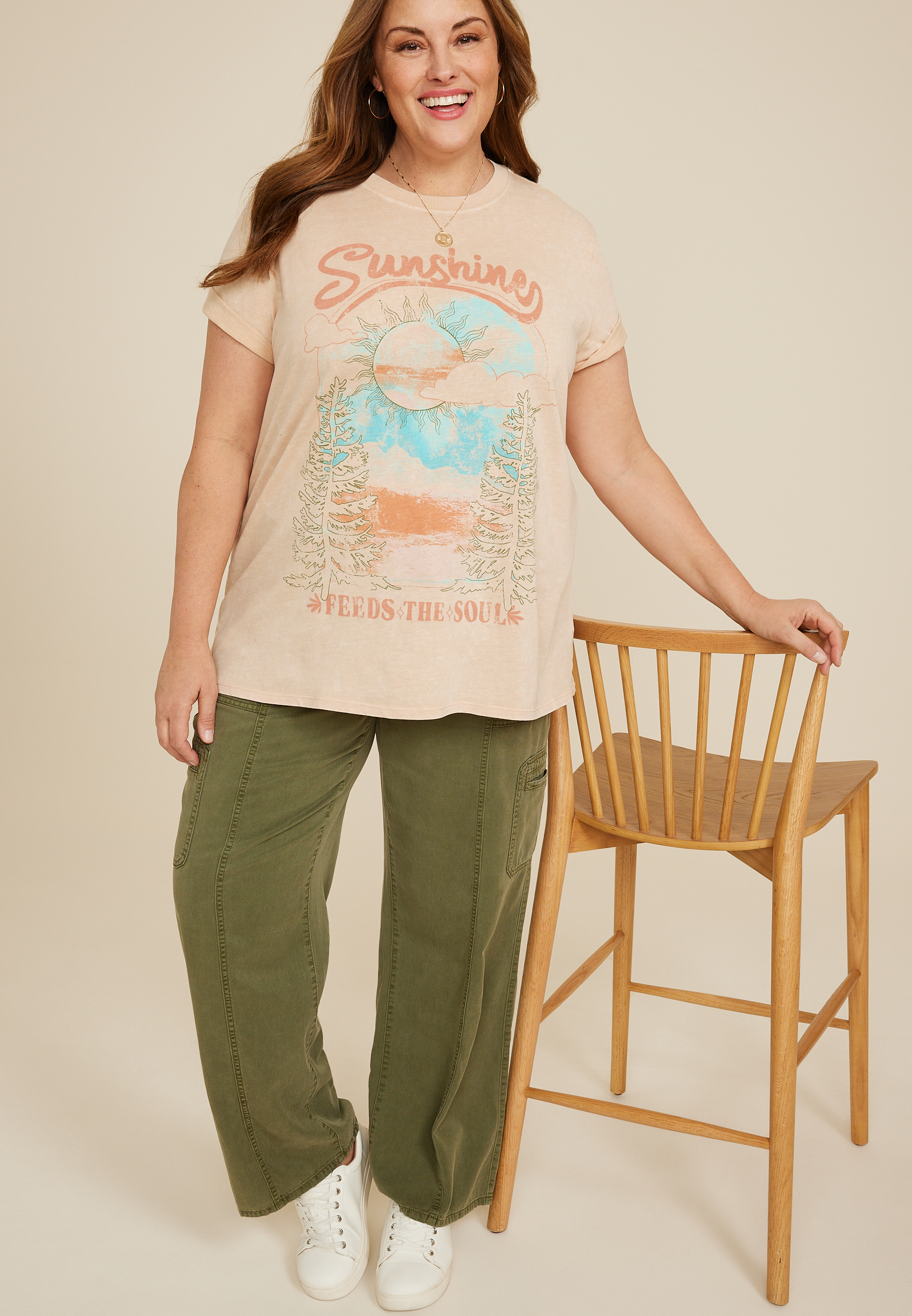 Plus Size Sunshine Feeds The Soul Oversized Fit Graphic Tee, , large