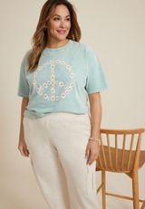 Plus Size Floral Peace Relaxed Fit Graphic Tee, C178, small