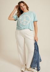 Plus Size Floral Peace Relaxed Fit Graphic Tee, C178, small