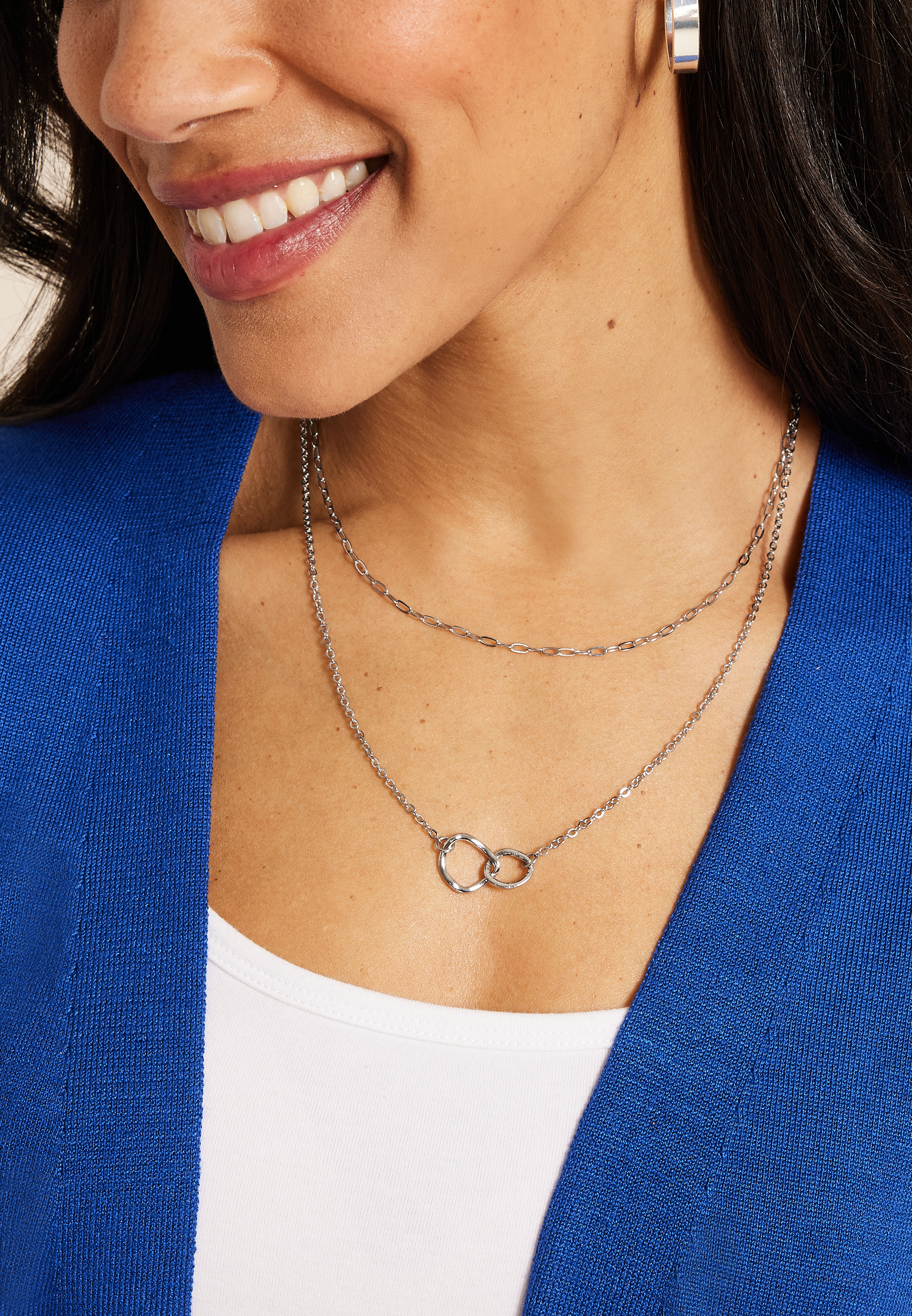 Silver Intertwined Circles Layered Necklace, , large