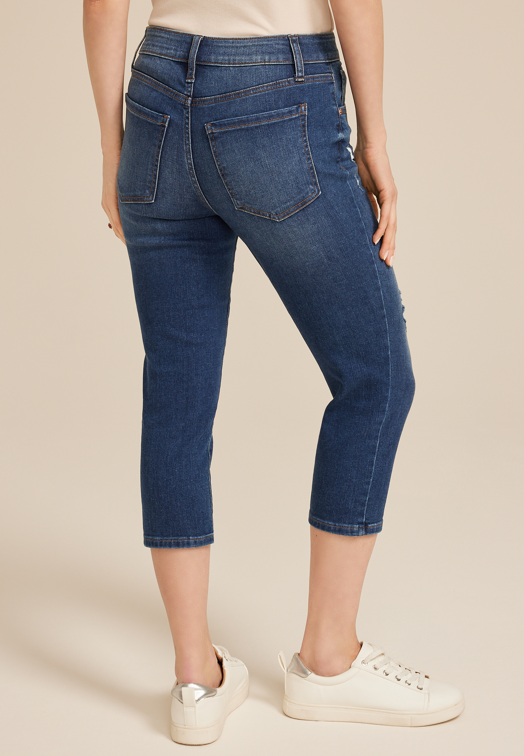 m jeans by maurices&trade; Dark High Rise Button Fly Capri, , large