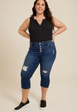Plus Size m jeans by maurices&trade; Dark High Rise Button Fly Capri, , small