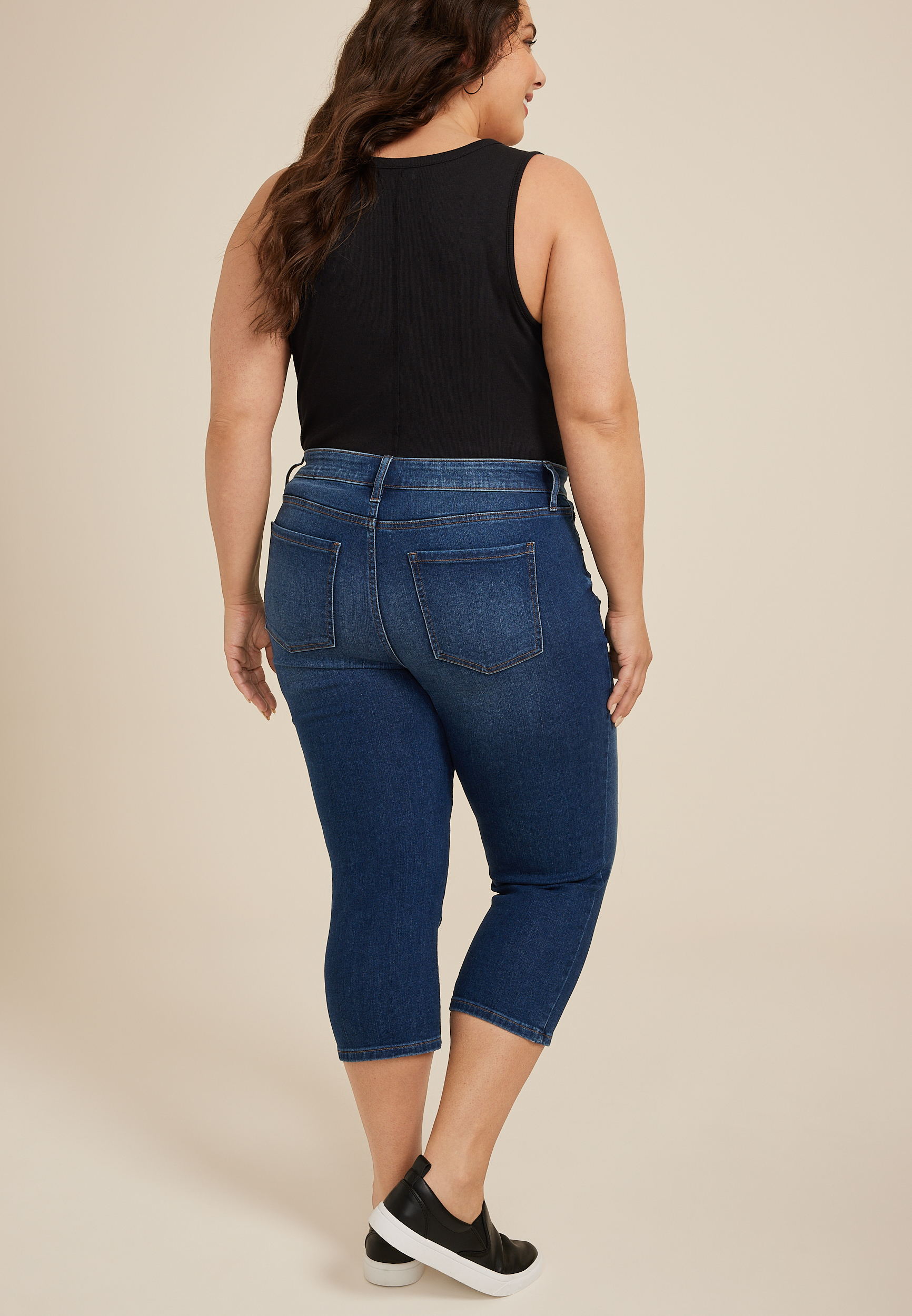 Plus Size m jeans by maurices™ Dark High Rise Button Fly Capri