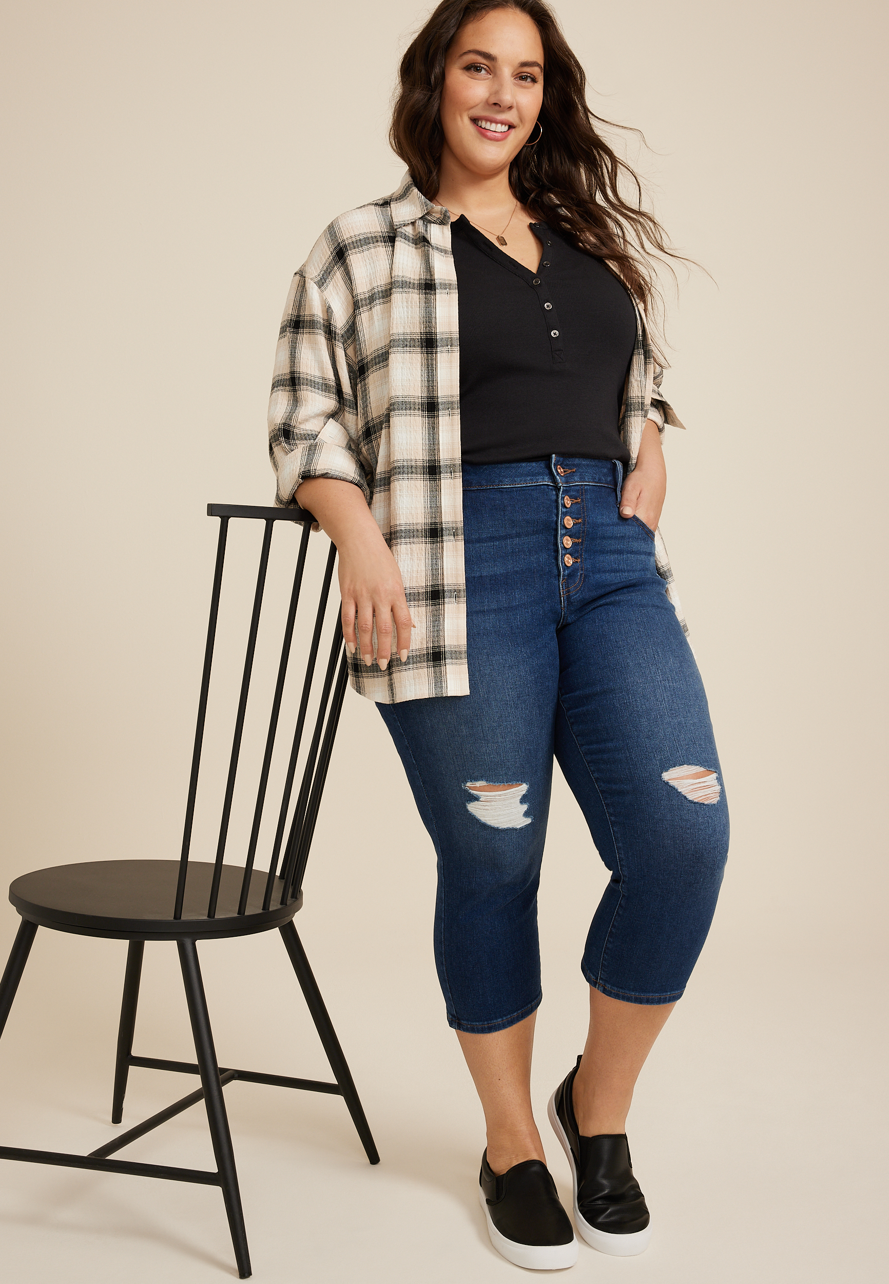 Plus Size m jeans by maurices™ Dark High Rise Button Fly Capri