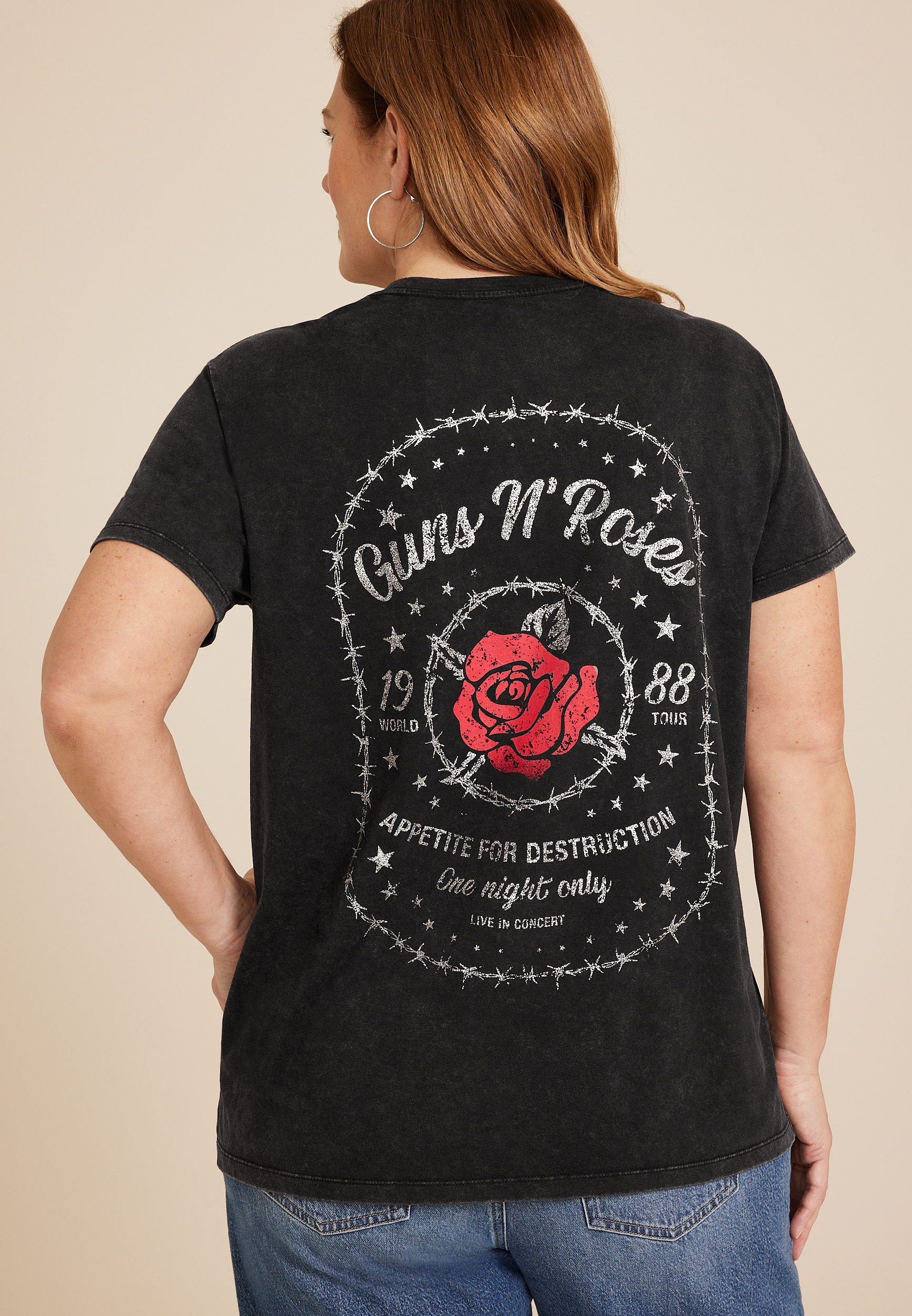 Plus  Size Guns N Roses Relaxed Fit Graphic Tee, C106, large