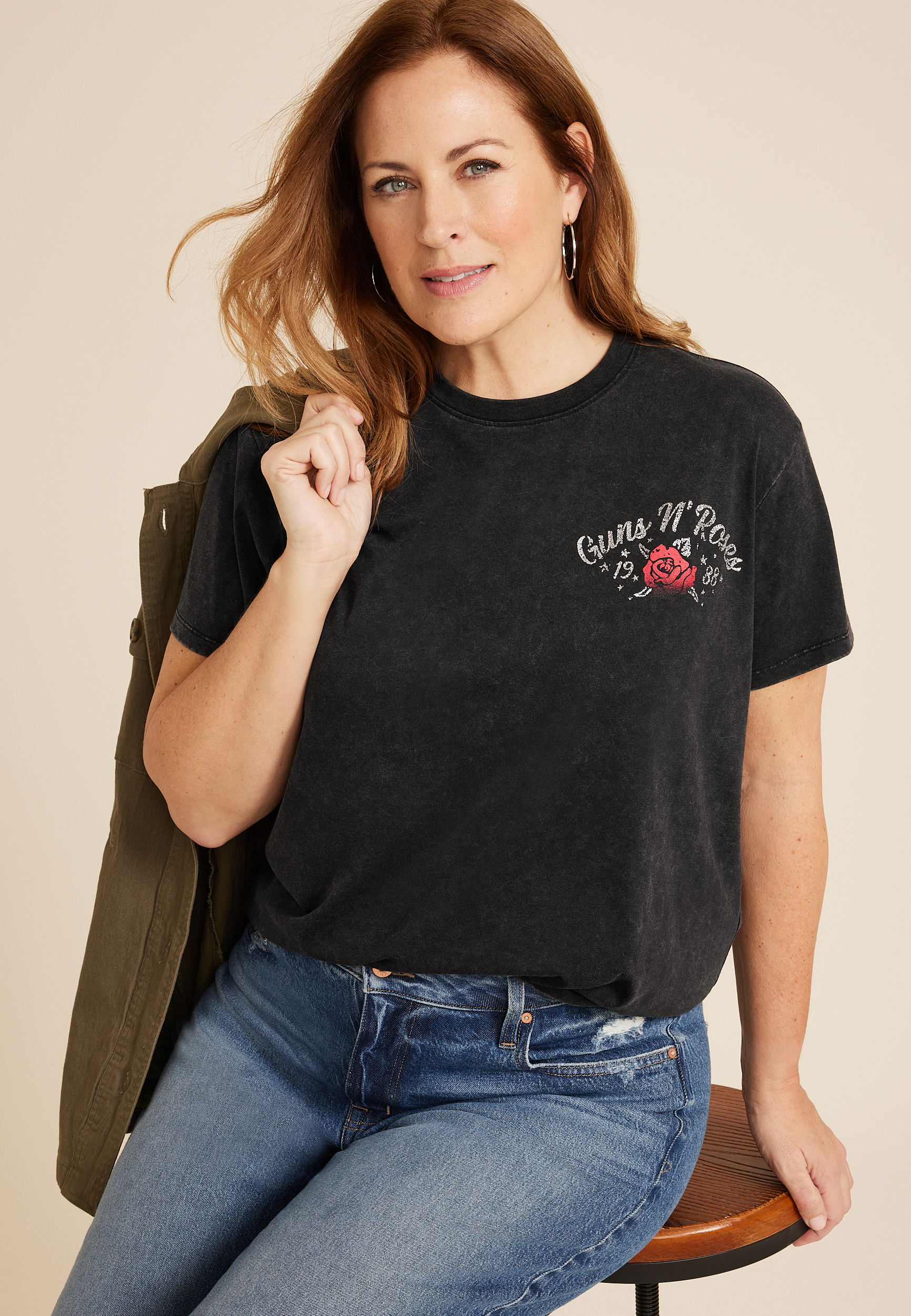 Plus  Size Guns N Roses Relaxed Fit Graphic Tee, C106, large