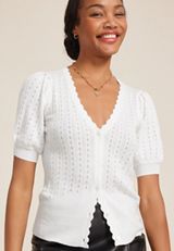 Scalloped Pointelle Cardigan, SUGAR SWIZZLE, small