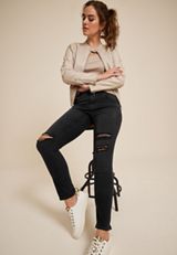 m jeans by maurices&trade; Black High Rise Ripped Double Button Ankle Jegging, , small