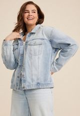 Plus Size Light Nonstretch Sparkle Denim Jacket, C2806, small