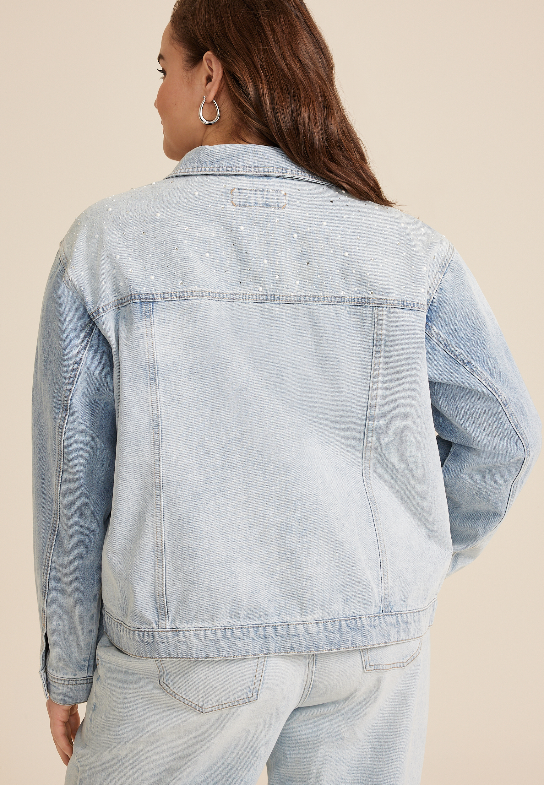 Plus Size Light Nonstretch Sparkle Denim Jacket, C2806, large