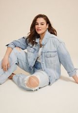 Plus Size Light Nonstretch Sparkle Denim Jacket, C2806, small