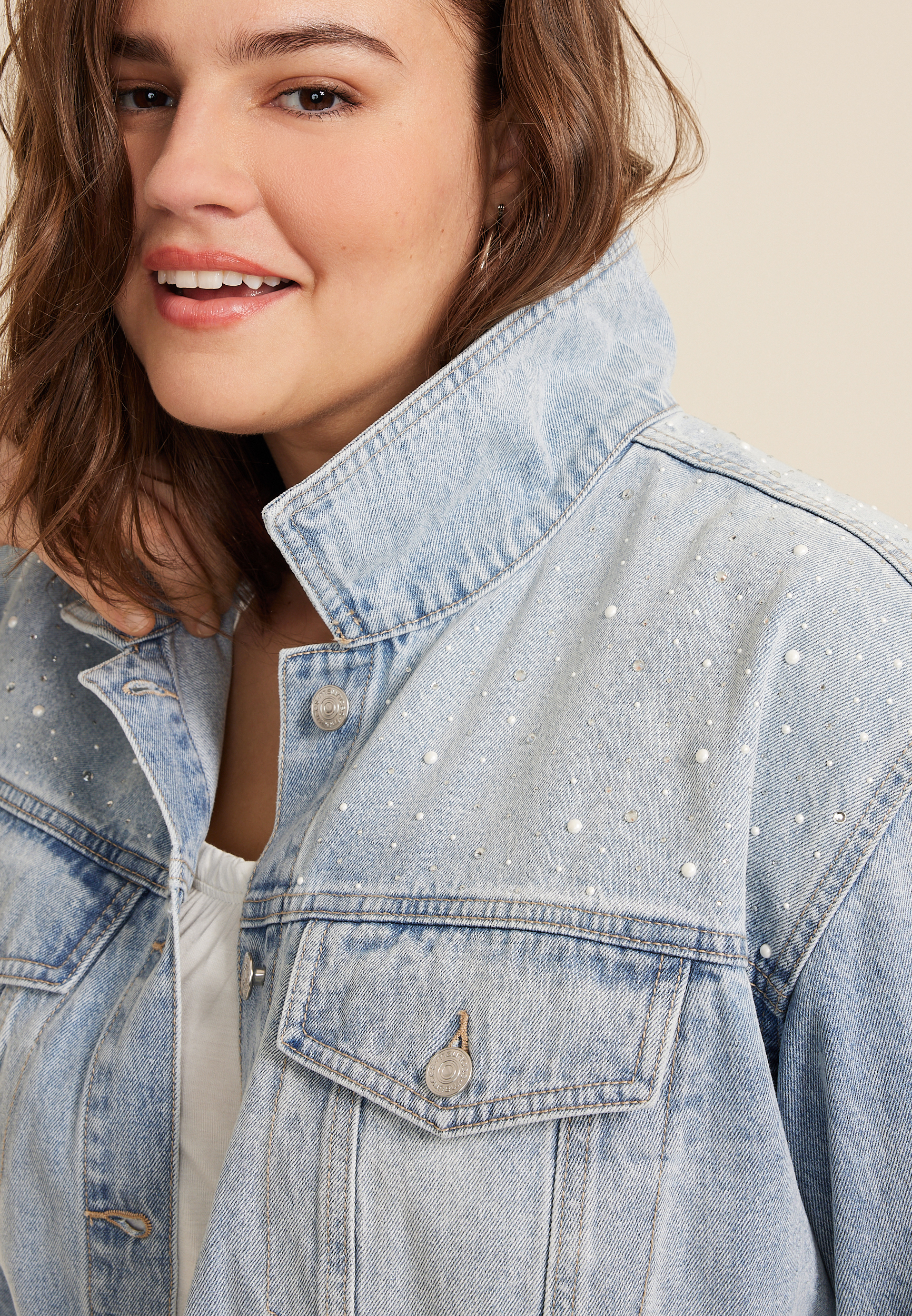 Plus Size Light Nonstretch Sparkle Denim Jacket