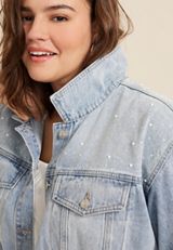 Plus Size Light Nonstretch Sparkle Denim Jacket, C2806, small