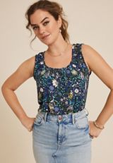 Effortless Ruched Floral Tank Top, C9510, small