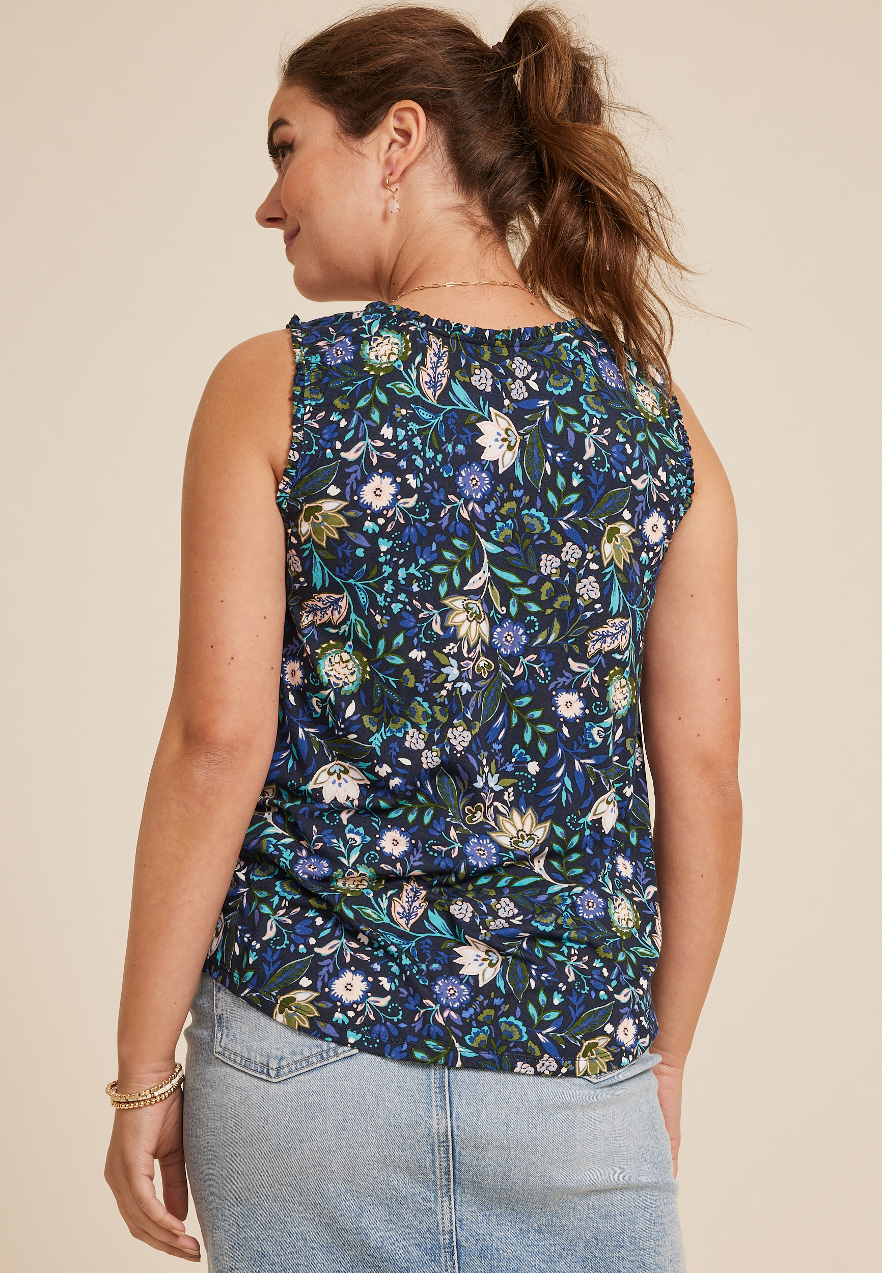 Effortless Ruched Floral Tank Top, C9510, large