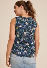 Effortless Ruched Floral Tank Top, C9510, small