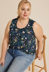 Plus Size Effortless Ruched Floral Tank Top, , small