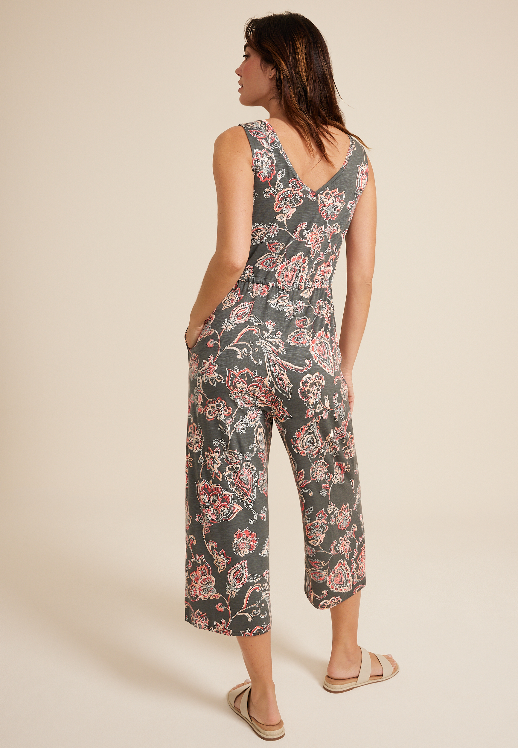 24/7 Paisley Tie Front Jumpsuit, C7560, large