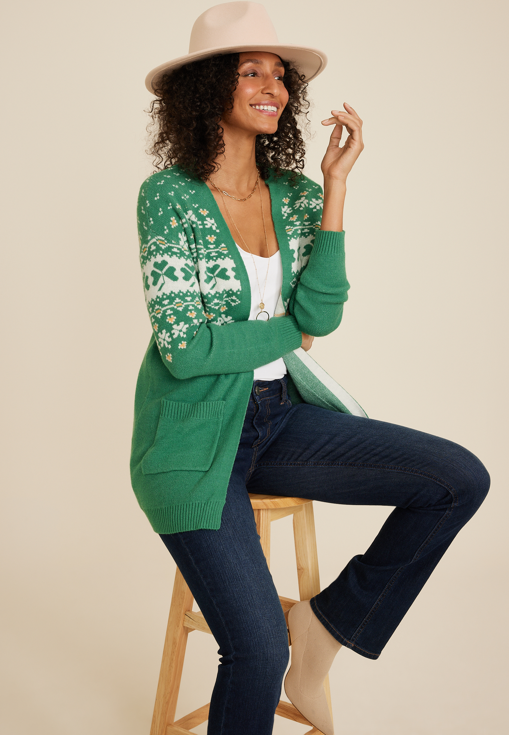 Shamrock Fair Isle Pocket Cardigan, C8268, large