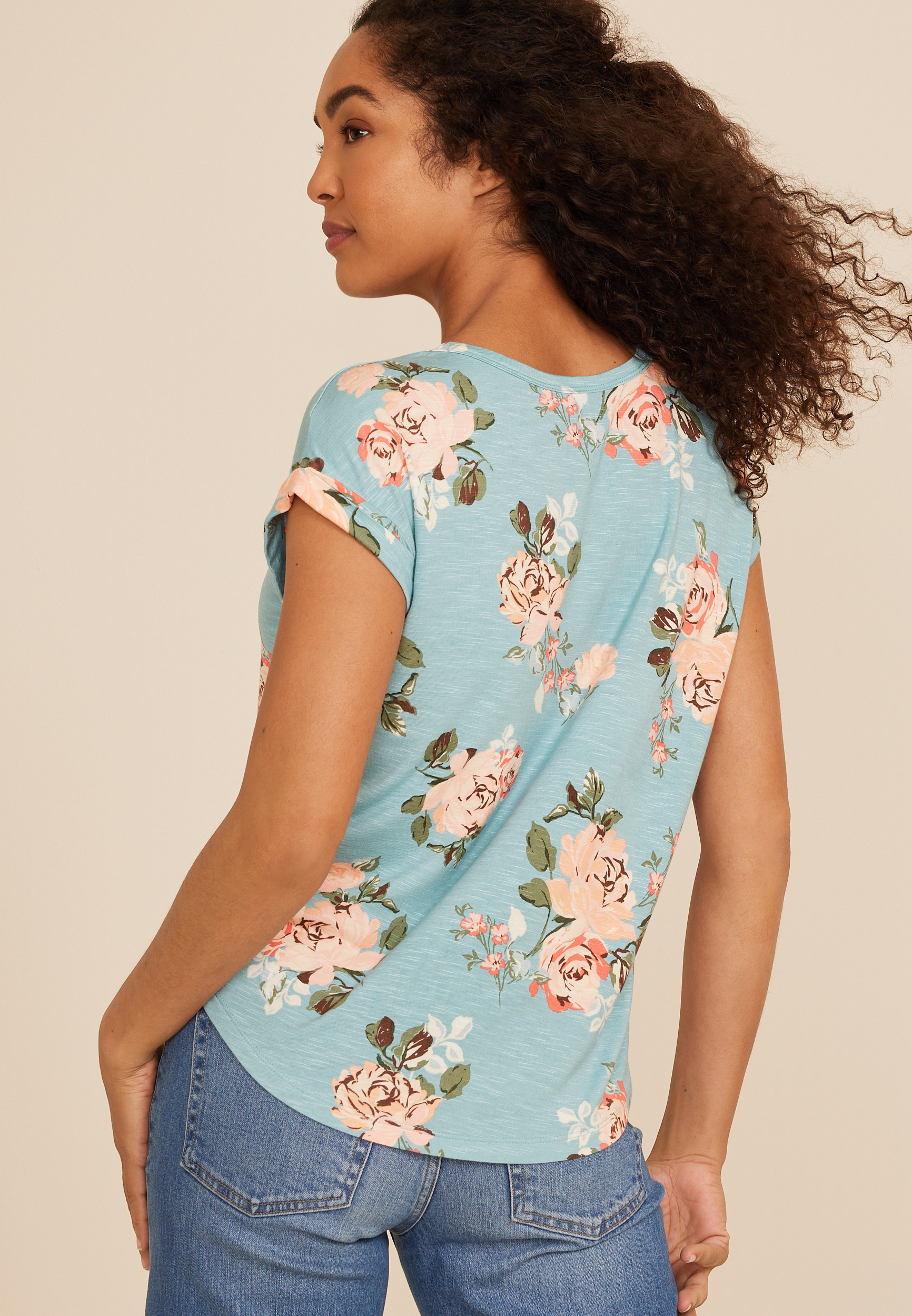 24/7 Clara Floral Short Sleeve Tee, MULTI, large