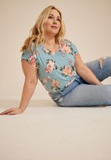 Plus Size 24/7 Clara Floral Short Sleeve Tee, MULTI, small