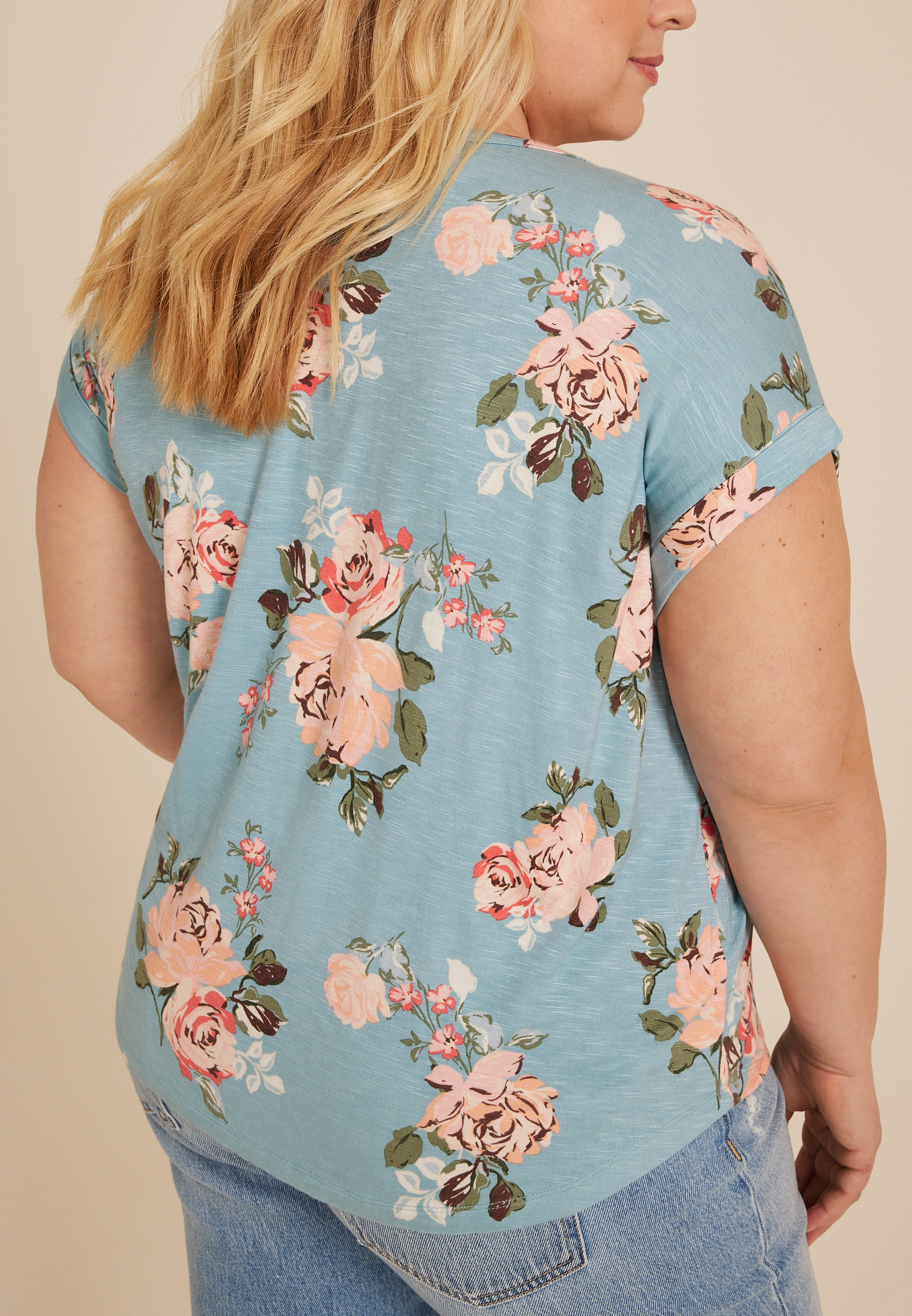 Plus Size 24/7 Clara Floral Short Sleeve Tee, MULTI, large